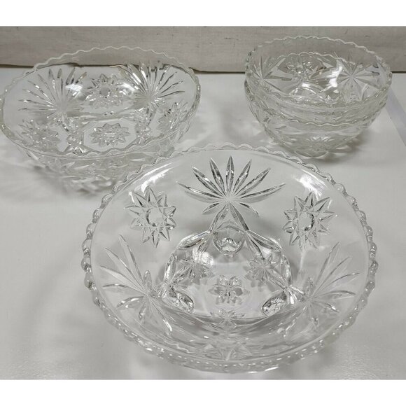 Vintage Glass Star of David Round Shaped Prescott Dinnerware Serving Bowls Set 4 - Picture 1 of 12